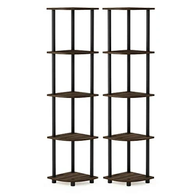 Imagen de Furinno Estantería De Usos Múltiples para Rack Exhibición Esquina 5 Niveles Turn N Tube, Columbia Nogal / Negro, Juego 2