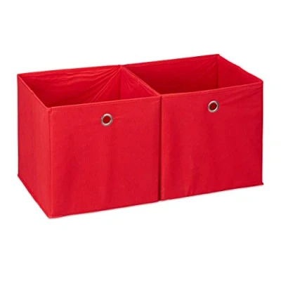 Imagen de Relaxdays Caja de almacenaje, Set doble, Cuadrada, Cestas textiles, 30x30x30 cm, Rojo