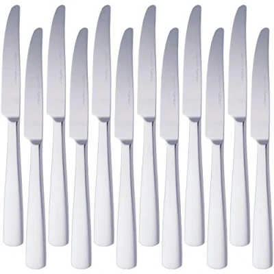 Imagen de Amazon Basics Cuchillos de mesa acero inoxidable con borde cuadrado, 12 Unidad, Plateado