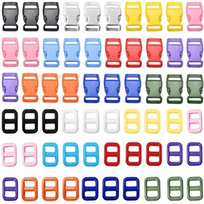 Imagen de liuer 120PCS Hebillas de Plástico Cierre Liberación Lateral y Deslizador Correa Clip Tri glide para Correas Equipaje,Collar Mascotas,Mochilas,Correas,Pulseras Paracord