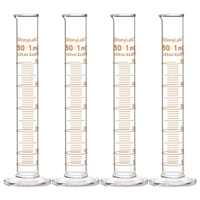 Imagen de StonyLab 4 Pack Cilindro de Medición Graduado Vidrio Borosilicato, Glass Cylinder 50 ml