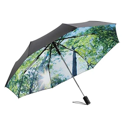 Imagen de Le Monde du Paraguas, Paraguas plegable, unisex, negro, sistema de apertura automática, resistente al viento, estampado bosque 60 cm