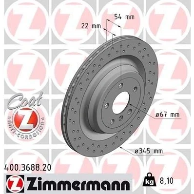 Imagen de ZIMMERMANN COAT Z 400.3688.20 Disco de freno 345 22 6/5 5 112 ventilación interna, perforado revestido altamente carbonizado MERCEDES BENZ: Clase ML