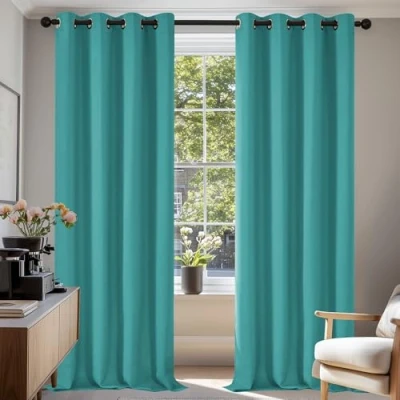 Imagen de Deconovo Cortinas Opacas 2 Piezas para Dormitorio Salón Modernas, Aislantes Térmicas y Reducción de Ruido, EcolóGicas Certificadas,140 x 290 cm Azul Turquesa