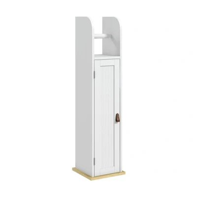 Imagen de kleankin Columna de Baño Armario con Compartimento Abierto Puerta 2 Estantes Ajustables y Portarrollo Estilo Moderno 20x20x80 cm Blanco