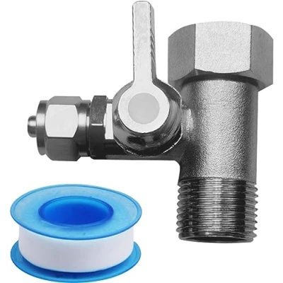 Imagen de adaptador de conexión agua en T para conexión: Nizirioo 3/8 x 1/4 pulgadas, válvula cierre con cinta sellado PTFE, manguera cobre, 2