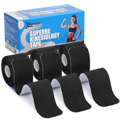 Imagen de SUPERBE Cinta Precortada de Kinesiología, Deportiva elástica terapéutica para Alivio del Dolor, Soporte Muscular, recuperación y Fisioterapia, Transpirable, Resistente al Agua