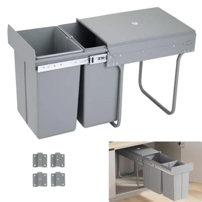 Imagen de Nisorpa Cubo de basura extraíble 20 litros + para reciclaje cocina, contenedor con dos compartimentos clasificación basura, 480 x 342 418 mm
