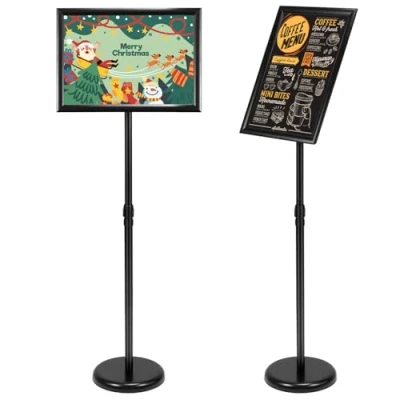Imagen de QWORK® Soporte para Carteles A3, de Exhibición Ajustable, Información con Base Hierro Fundido, Carteles, Menús, Anuncios, Ventas, Notas (Negro)