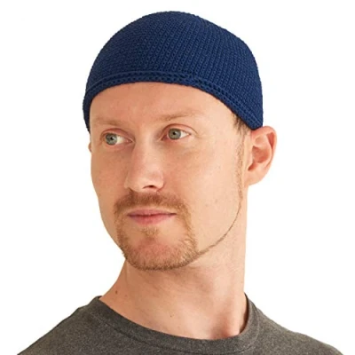Imagen de CHARM Kufi Hat Gorro de algodón para Hombre, Hecho a Mano, 2 tamaños, Islam, Azul Marino, M