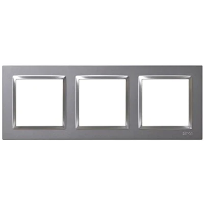 Imagen de Simon Marco Interruptor de Pared, 3 Elementos, Compatible con Mecanismos 10, Apto para Interiores, Fácil Montar, Pulsador, Conmutador y Enchufe Schuko, Color Aluminio