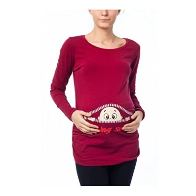 Imagen de M.M.C. Umstandsmode Coming SOON Camiseta de manga larga, Mujer, Talla: Small, Weinrot