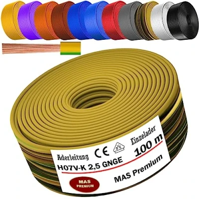 Imagen de cable H07 V K 1 x 2,5 mm², color verde/amarillo, individual flexible de 5 m, 10 20 25 30 40 50 m hasta 100 (100 m)
