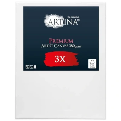 Imagen de Artina Set de 3 Premium Lienzos para Pintar 60x80 cm 100% Algodón 380g/m² FSC® Canvas Lienzo Grande con Bastidores Estables Madera Blanco Preestirado Tela