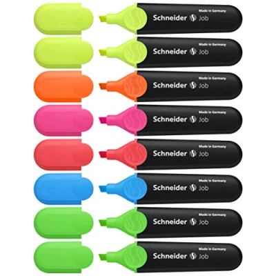 Imagen de Schneider Instrumentos de escritura Highlighter Trabajo, rellenable ordenados, 8 Caso, (amarillo, naranja, rosa, rojo, azul, verde)