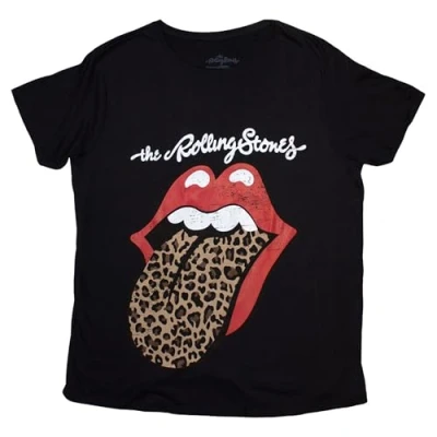 Imagen de The Rolling Stones Camiseta con estampado de leopardo para mujer, talla M, color negro, Negro