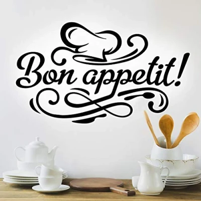 Imagen de Bon appetit Adhesivo decorativo para pared, diseño con texto en inglés &quot;Bon appetit&quot;