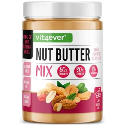 Imagen de Mantequilla de frutos secos (cacahuetes, anacardos, almendras) 1kg Alta en proteínas Sin sal, aceite ni grasa palma añadidos Vegana