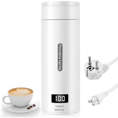 Imagen de Hervidor de Agua Viaje Pequeño, Taza Agu Portátil con Apagado Automático Calefacción Eléctrica para Mini Dormitorio Hogar Viajar (Blanco)