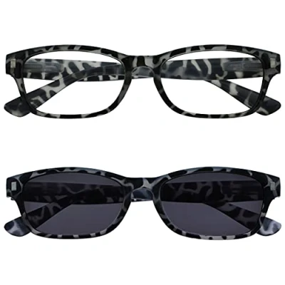 Imagen de The Reading Glasses Company La Compañía Gafas De Lectura Carey Negro Lechoso Lectores Con UV400 Sol Paquete Doble Hombres Mujeres RS10 1 +3,00