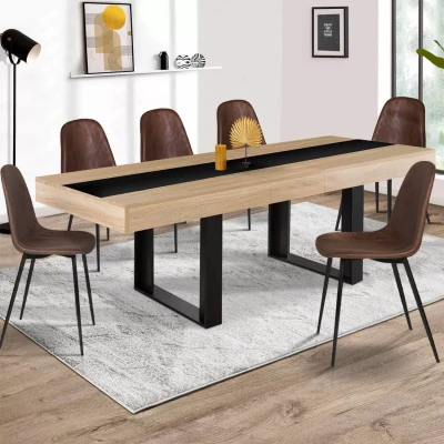 Imagen de IDMarket Phoenix Mesa de comedor extensible rectangular 6 10 personas, madera y negro, banda central negra, 160 200 cm