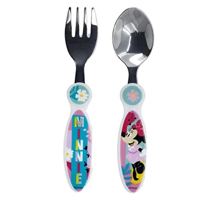 Imagen de Set de 2 cubiertos infantiles acero inoxidable compuesto tenedor y cuchara minnie being more