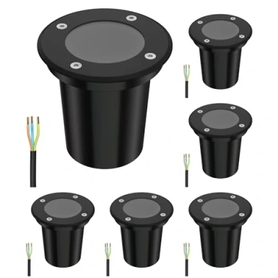 Imagen de ledscom.de 6 uds. lámpara empotrada en el suelo BOLI para exteriores, IP67, negra, redonda, 108mm Ø, 1x GU10 máx. 15W, esmerilado