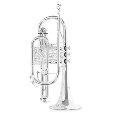 Imagen de Roy Benson Bb Cornet CR 302S (corneta profesional con diámetro ML, campana de latón 119 mm, tudel dorado, correderas exteriores alpaca y válvulas acero inoxidable), plateado