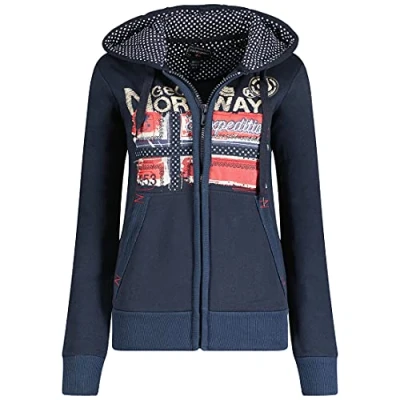 Imagen de Geographical Norway Farlotte Lady Sudaderas Mujer con Capucha Y Bolsillos Sudadera Manga Larga Chaqueta Caliente Cremallera Jersey Mujeres Primavera Verano Otoño Invierno (Marino L)