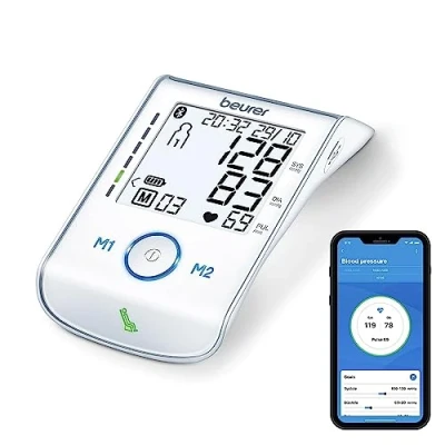 Imagen de Beurer BM 85 Tensiómetro de brazo, con indicador reposo patentado, práctica batería iones litio, conexión a app, pantalla iluminada, tecnología inflado