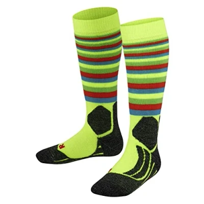 Imagen de FALKE SK2 Intermediate Stripes K KH lana hilo funcional calida gruesa 1 par, Calcetines de esquí Unisex niños, Amarillo (Lightning 1690), 23 26