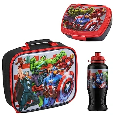 Imagen de Marvel Bolsa Termica Porta Alimentos Infantil Set 3 Pzs Loncheras para Niños, Sandwichera Fiambrera Infantil, Botella de Agua, Merienda Bocadillos Cole Accesorios Spiderman (Multi Avengers)
