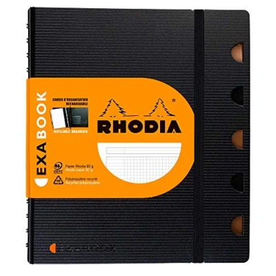 Imagen de RHODIA 132572C Cahier d’Organisation Rechargeable Exabook Noir A5+Petits Carreaux160 pages Détachables Perf. 6 Trous Papier Clairefontaine 90g, Couverture Polypro (Plastique) Rhodiactive