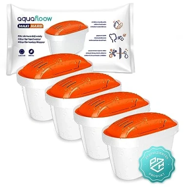 Imagen de Aquafloow MAXIHARD Cartuchos de Filtrado para Agua 4 Piezas, Compatible con BRITA Maxtra, Style, Marella, Elemaris, XL, Fun, Dafi Filtro Que Reduce la cal y el Cloro, filtrada