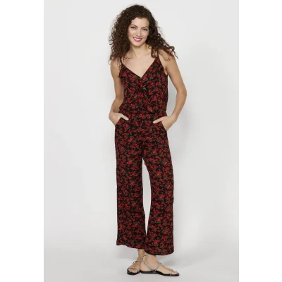 Imagen de Vestido mono pantalón largo de tirantes ajustables con Cintura engomada y Estampado floral Color Rojo para Mujer