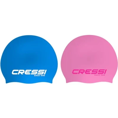 Imagen de Cressi Ricky Jr Swim Cap Bundle Gorros de Natación, Unisex Youth, Azul Claro/Blanco + Rosa/Rosa, Talla única