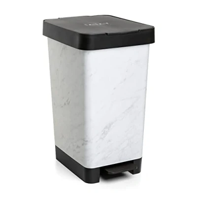 Imagen de Tatay Cubo de Pedal Smart, 25L Capacidad, Retráctil, Polipropileno, Libre BPA, Bolsa Basura 30L. Mármol. Medidas 26 x 36 47cm