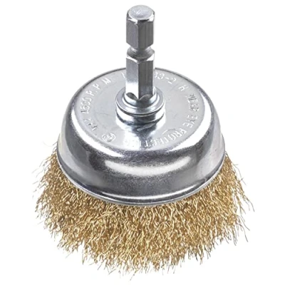 Imagen de kwb cepillo para ollas 6091 10, fino, alambre de latón, Ø 50 mm metal y piedra, taladradora con eje hexagonal E6.3, quitar óxido, descalcificar, desbastar limpiar