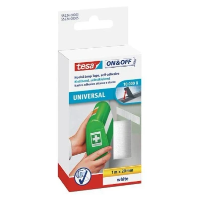 Imagen de tesa On &amp; Off Cinta de Uso Universal, Autoadhesiva Gancho y Bucle para la Fijación Rápida Objetos Ligeros, Blanco, 2 cm x 100