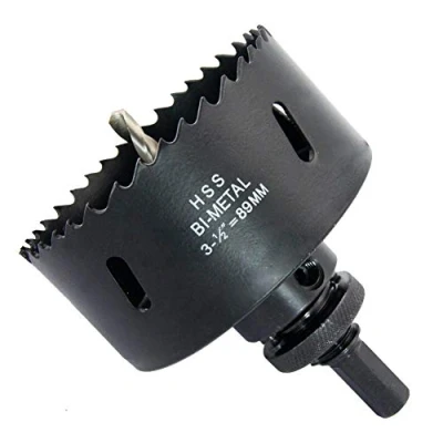 Imagen de Corona 89mm, LAIWEI cortador de agujero con A2 mandril alta resistencia, 4341 broca,Profundidad corte 38mm,Para perforar agujeros en madera, perfiles aluminio, PVC y tubos metal