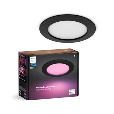 Imagen de Philips Hue Downlight Slim, 170 mm, downlights inteligentes, luz blanca y de color, compatible con Bluetooth, control por voz Alexa, Apple Home Google Assistant, en negro