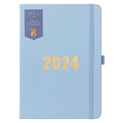 Imagen de Busy B Diario Planificador Perfecto Enero a Diciembre de 2024 Azul semanal A5 piel sintética, con pegatinas y listas arrancables