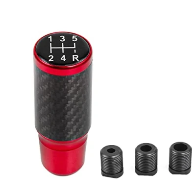 Imagen de muge racing Pomo de palanca cambios, cambios universal aluminio 5 velocidades con 3 adaptadores (rojo)