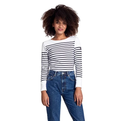 Imagen de Armor Lux Marinière Amiral Femme Camiseta de Manga Larga, Multicolor (Bi9 Blanc/Rich Navy Bi9), 44 (Talla del Fabricante: 4) para Mujer