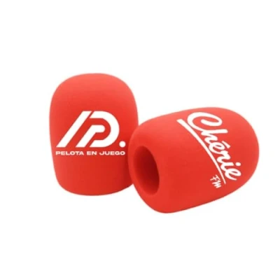 Imagen de Paquete de 2 protectores espuma personalizados para micrófono, logotipo personalizado fundas impreso entrevistas televisión, transmisión, micrófono