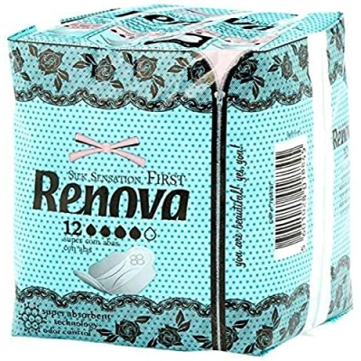 Imagen de Renova First Compresas Super Con Alas, 12 Compresas, Finas y Absorbentes