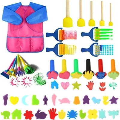 Imagen de UHAPEER 44Pcs Juego Pintura de Pincel Esponja Kits para Niños, Herramientas Dibujo educación temprana, Manualidades Artes Aprendizaje temprano Doodle Bricolaje