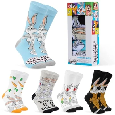 Imagen de Cerda Looney Tunes Calcetines Hombre Divertidos, Pack de 5 Talla 40 45 (Gris/Multicolor, 45)