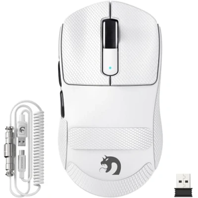 Imagen de MAMBASNAKE M3 39g SUPERLIGHT Ratón Inalámbrico para Juegos con Cable en Espiral, Sensor PixArt PAW3395PRO, Hasta 40,000DPI, Bluetooth/2,4Ghz Wireless/Wired,200h de Batería,para PC/Xbox/PS/Mac (Blanco)