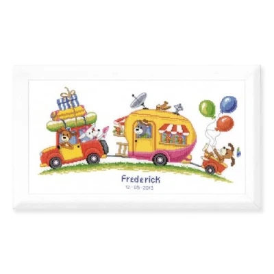 Imagen de VERVACO Stickpackung Zählmuster Unterwegs in den Urlaub Kit de Punto Cruz contado, Cotton, Colores Variados, ca. 40 x 21 cm / 16&quot; 8,4&quot;